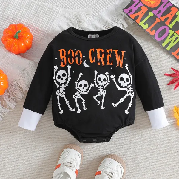 【0M-24M】Unisex Baby Cute Cotton Halloween Black Cartoon Print Long-sleeved Romper - Thefolls.com 