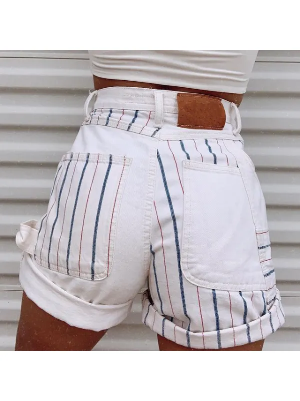 Fashion Striped Stitching Denim Shorts - Realyiyishop.com 