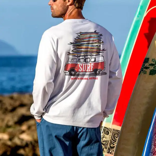 Volkswagen Vw Surfmobile Long Sleeve White Classic Round Neck T-shirt - Albionstyle.com 