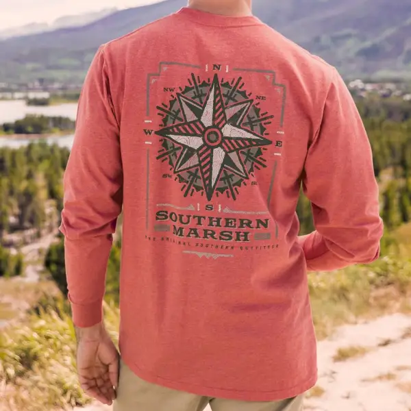 Compass Print Classic Long-sleeved T-shirt - Albionstyle.com 