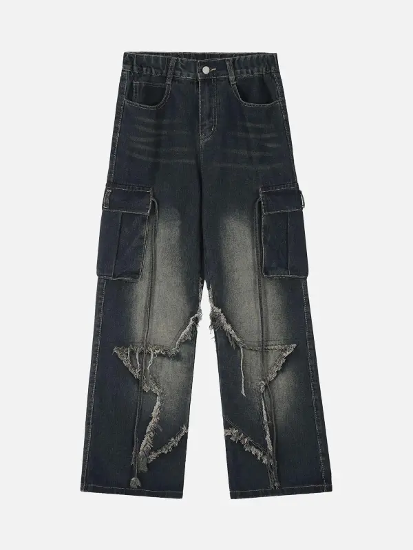 Thesupermade Washed Distressed Star Jeans - Businesuniontrade.com 