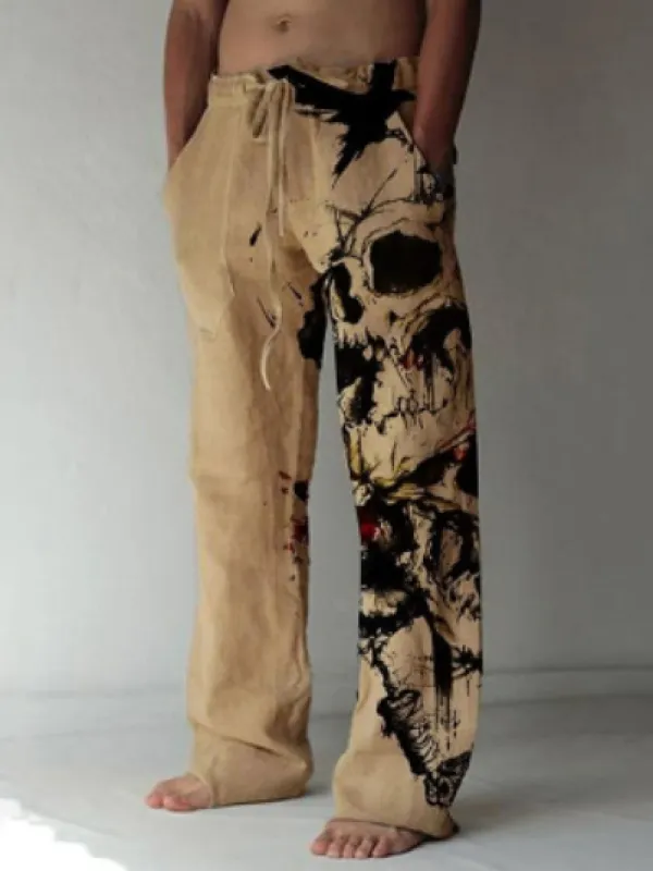 Men's Vintage Ethnic Print Loose Wide Leg Pants - Businesuniontrade.com 