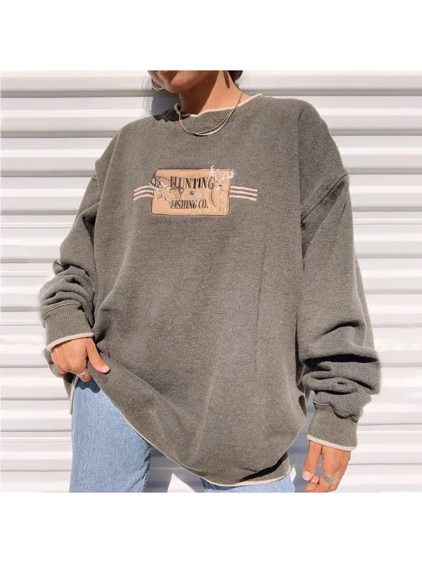 Vintage Print Crew Neck Casual Sweatshirt - Godeskplus.com 