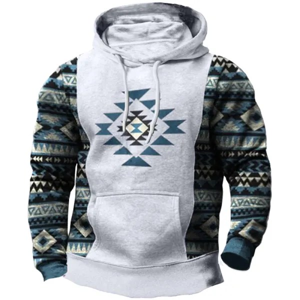 Men's Tactical Pocket Geometric Ethnic Graphic Print Hoodie - Cotosen.com 