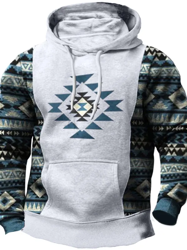Men's Tactical Pocket Geometric Ethnic Graphic Print Hoodie - Pragmaace.com 