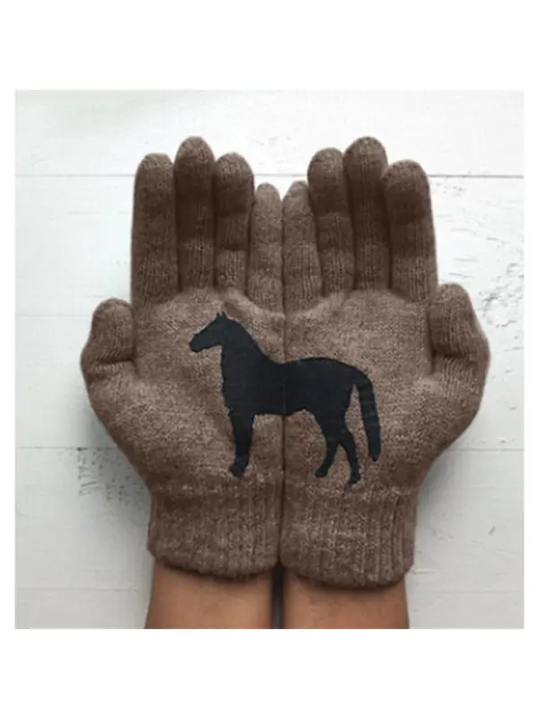 Casual Loose Pony Print Fleece Thermal Gloves - Realyiyishop.com 