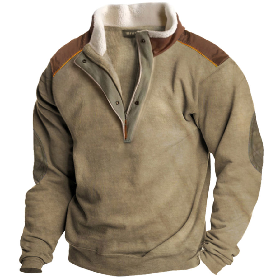 

Men's Vintage Colorblock Zipper Stand Collar Sweatshirt