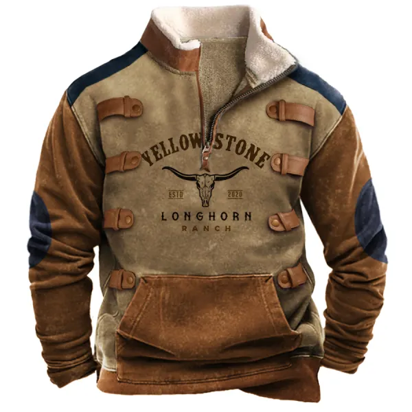 Men's Vintage Western Yellowstone Zipper Stand Collar Sweatshirt Only $30.89 - Wayrates.com 