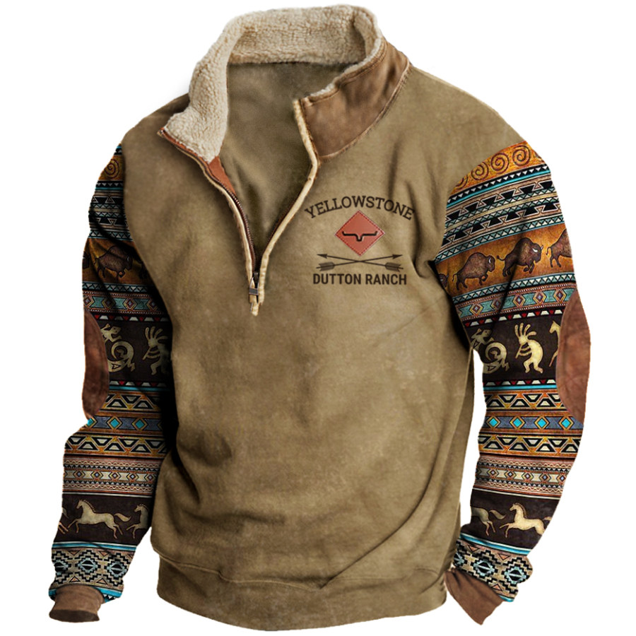 

Men's Vintage American West Yellowstone Dutton Danch Zipper Stand Collar Sweatshirt