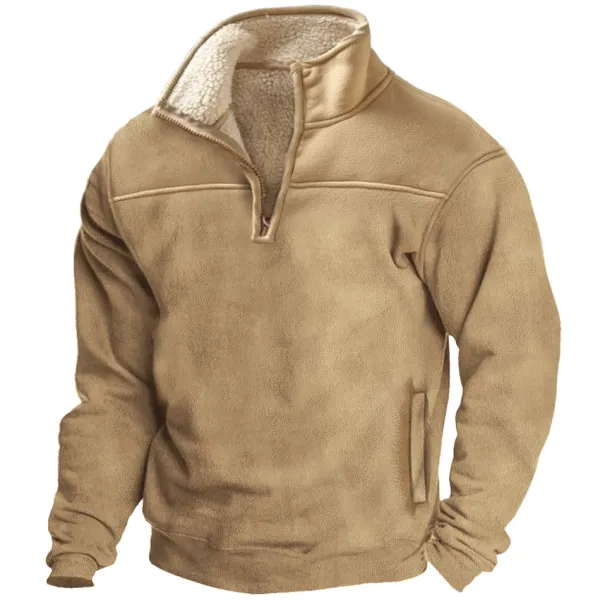 Men's Outdoor Thickened Zipper Stand Collar Fleece Sweatshirt Jacket - Spiretime.com 