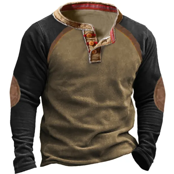 Men's Outdoor Stitching Vintage Henley Collar Sweatshirt - Elementnice.com 
