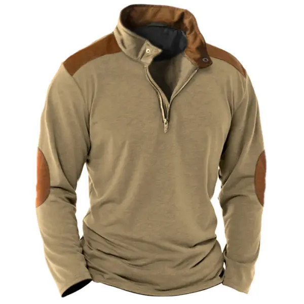 Men's Vintage Colorblock Quarter Zip T-Shirt - Cotosen.com 