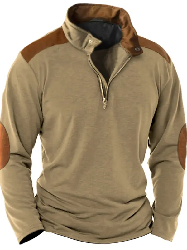 Men's Vintage Colorblock Quarter Zip T-Shirt - Menwyx.com 