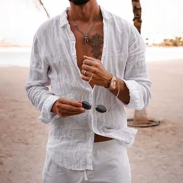Vacation Regular Fitted Linen Shirt - Albionstyle.com 