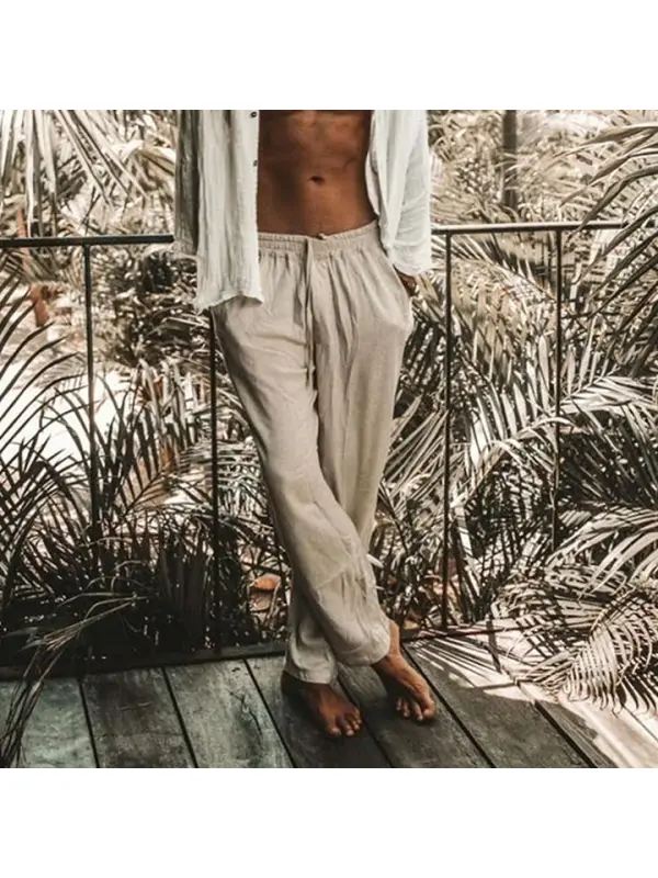 Men's Linen Minimalist Holiday Plain Trousers - Shopyiyistories.com 