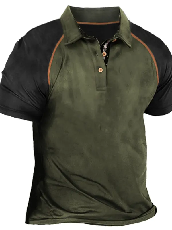 Herren Vintage Raglan Farbblock-T-Shirt Mit Polokragen - Menwyx.com 