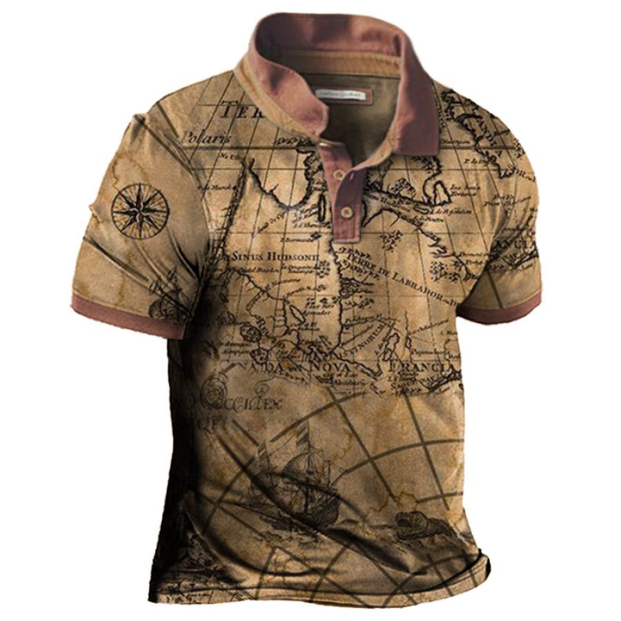 

Men's Outdoor Nautical Map Hawaii Vacation Polo Neck T-Shirt