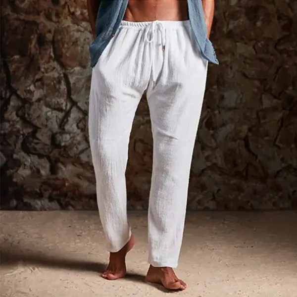 Men's Linen Simple Basic Elastic Waist Pencil Pants - Yiyistories.com 