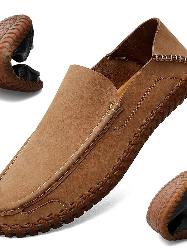 Men's Retro Genuine Leather Driving Hiking Outdoor Tendon Sole Handmade Casual Shoes - Pragmaace.com 