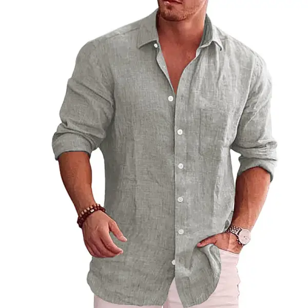 Men's Casual Loose Solid Color Casual Long Sleeve Shirt - Elementnice.com 
