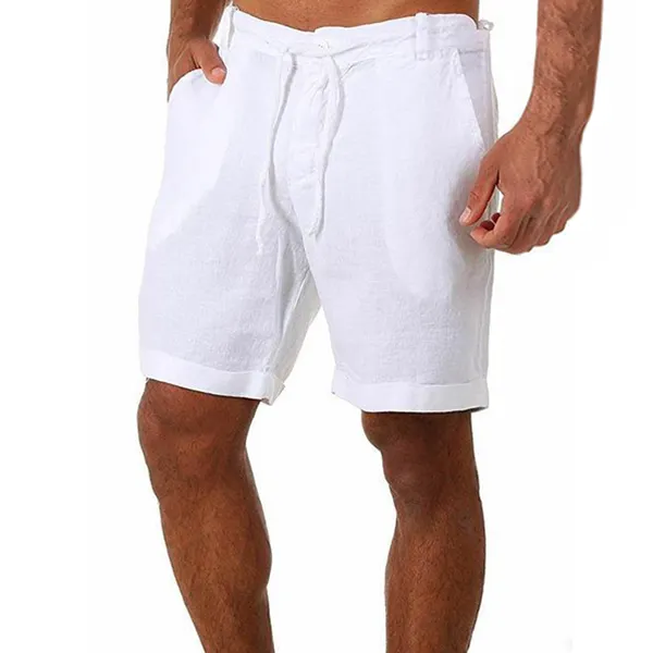 Men's Casual Solid Color Cotton Linen Shorts - Elementnice.com 