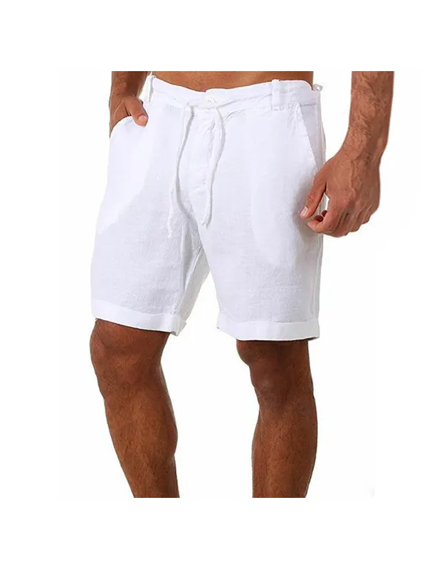 Men's Casual Solid Color Cotton Linen Shorts - Aptkoi.com 