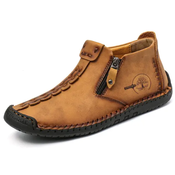 Men's Genuine Leather Zipper Handmade Casual Shoes - Elementnice.com 