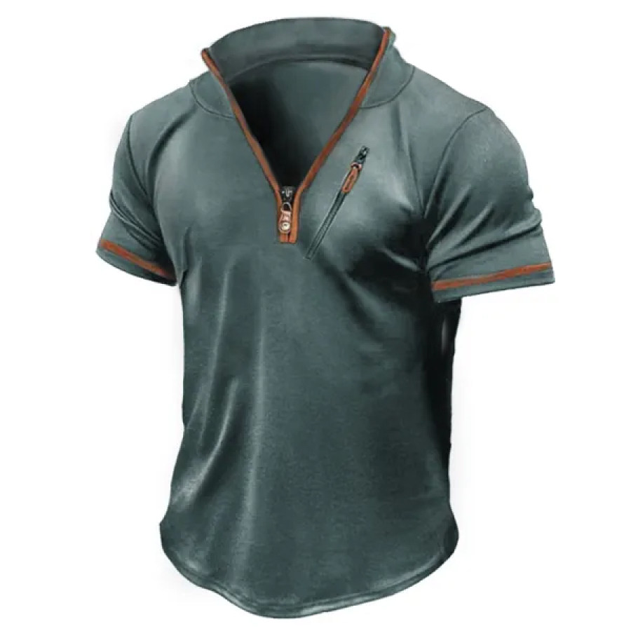 

Men's Outdoor Zipper Stand Collar Pocket T-Shirt