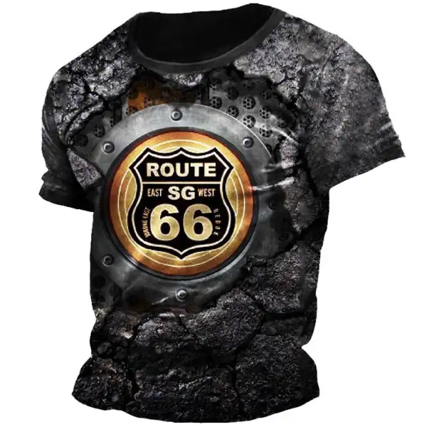 Men's Vintage Route 66 Print Short Sleeve T-Shirt Only $21.89 - Wayrates.com 