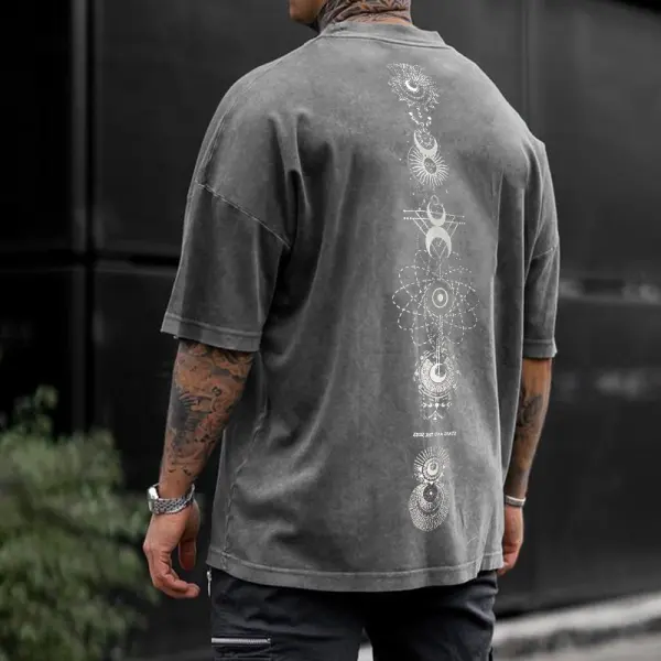 Sun And Moon Print Oversized Men's T-Shirt - Wayrates.com 