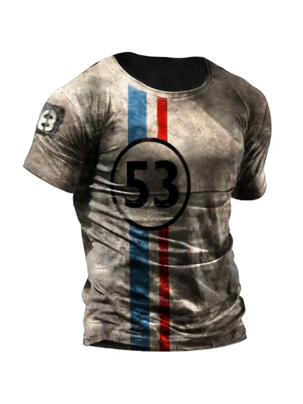 Mens Vintage Racing Stripes Retro T-Shirt - Aptkoi.com 