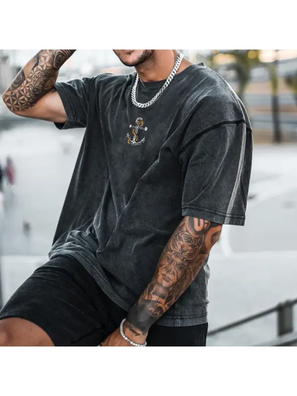 Men's Street Casual Anchor Print T-Shirt - Localziv.com 