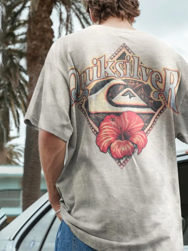 Oversized Retro Relaxed Print Surf T-Shirt - Menbarn.com 