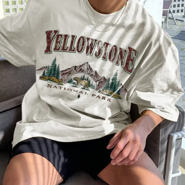Men's Vintage Yellowstone Print Oversized T-Shirt - Wayrates.com 