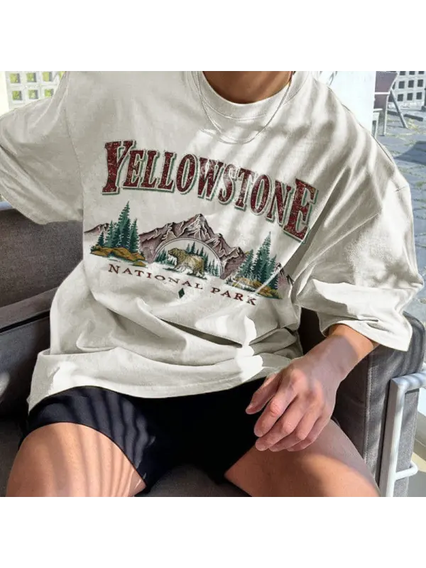 Men's Vintage Yellowstone Print Oversized T-Shirt - Localziv.com 
