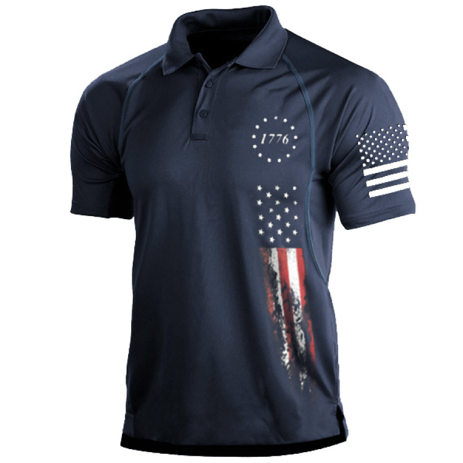 

Men's 1776 Independence Day American Flag Print Patriotic Polo Shirt