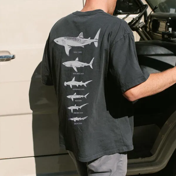 Summer Retro Surf Marine Life Printed Casual Tee - Elementnice.com 