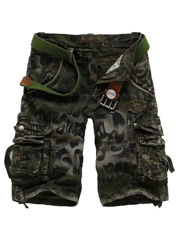 Men's Multi Pocket Distressed Washed Vintage Camo Cargo Pants - Shopyiyistories.com 