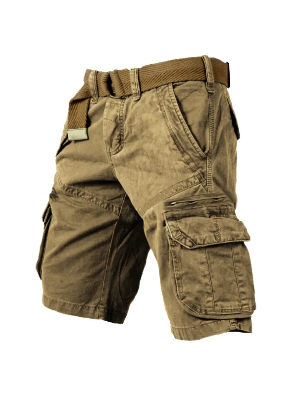 Men's Outdoor Vintage Washed Cotton Washed Multi-pocket Tactical Shorts - Ootdmw.com 