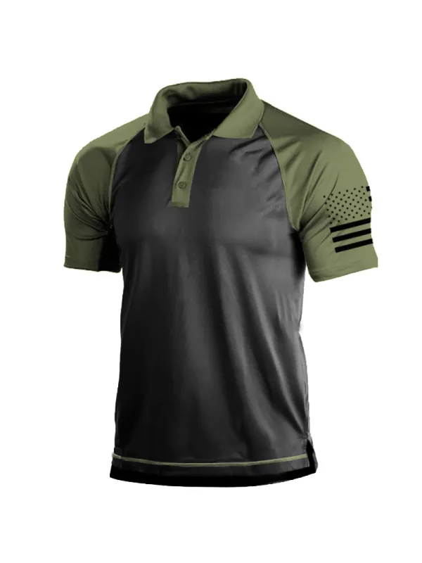Men's Outdoor American Flag Tactical Sport PoLo Neck T-Shirt - Aptkoi.com 