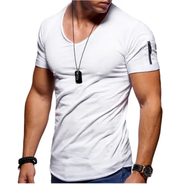 Men's Cuff Zipper Pocket Color Cotton Breathable T-Shirt - Trisunshine.com 