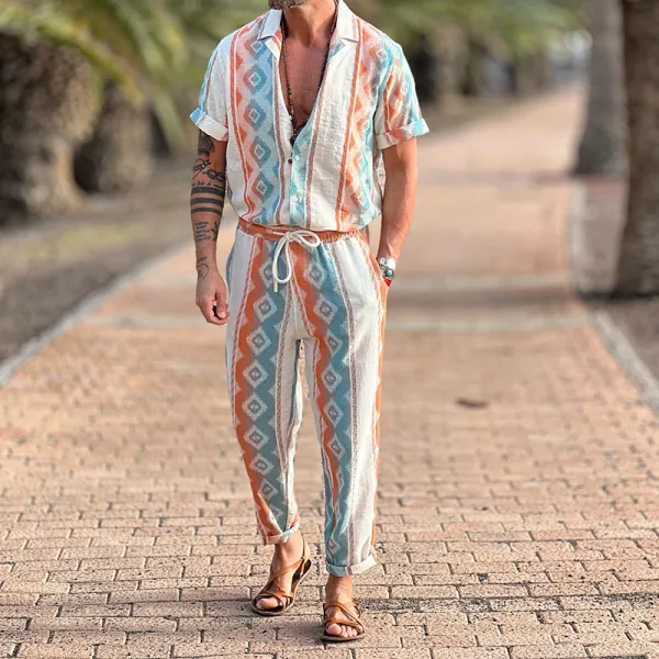 Men's Casual Short Sleeve Printing Suit - Mobivivi.com 