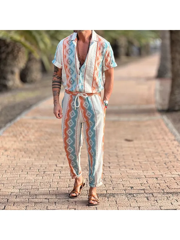 Men's Casual Short Sleeve Printing Suit - Spiretime.com 