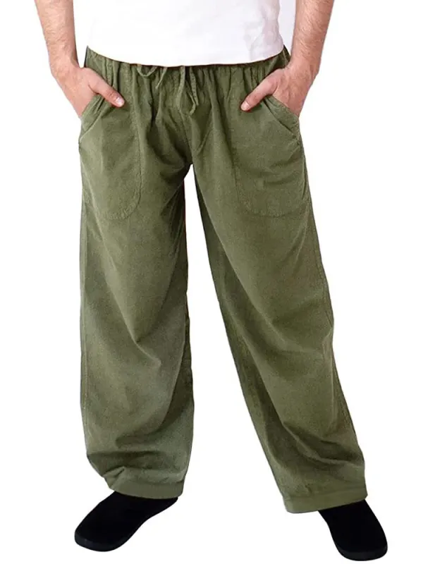 Men's Casual Solid Color Cotton Linen Quick Dry Loose Beach Trousers - Businesuniontrade.com 