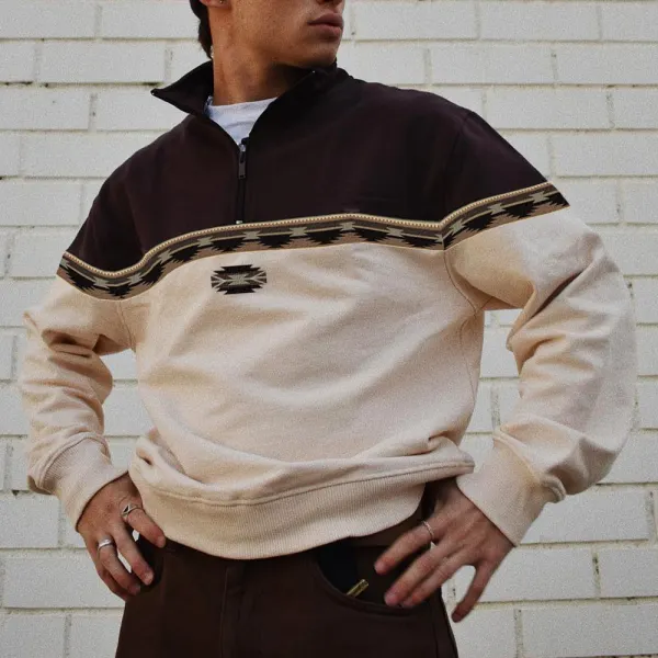 Men's Vintage Print Polo Neck Sweatshirt - Wayrates.com 
