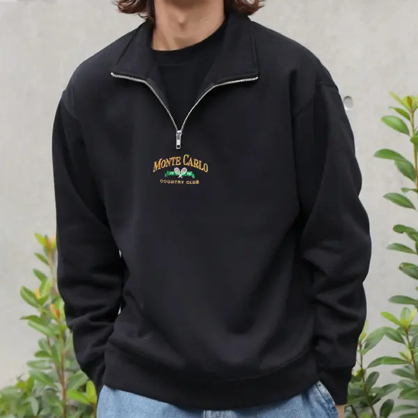 Vintage Print POLO Neck Fashion Long Sleeve Sweatshirt - Albionstyle.com 