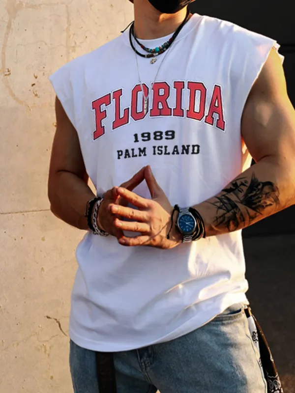 Retro Men's Florida Print Tank Top Oversized Sleeveless T-shirt - Simplyion.com 