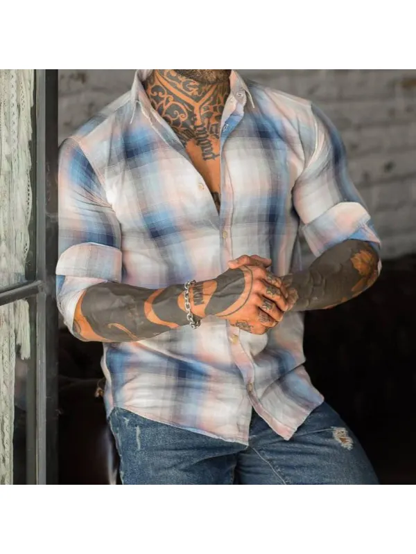 Check Stripe Long Sleeve Shirt - Ootdmw.com 
