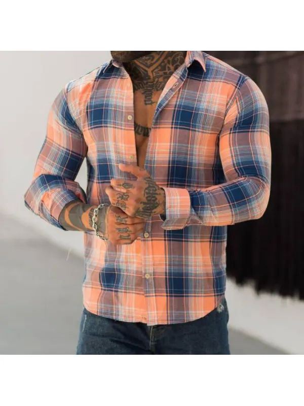 Check Stripe Long Sleeve Shirt - Realyiyi.com 