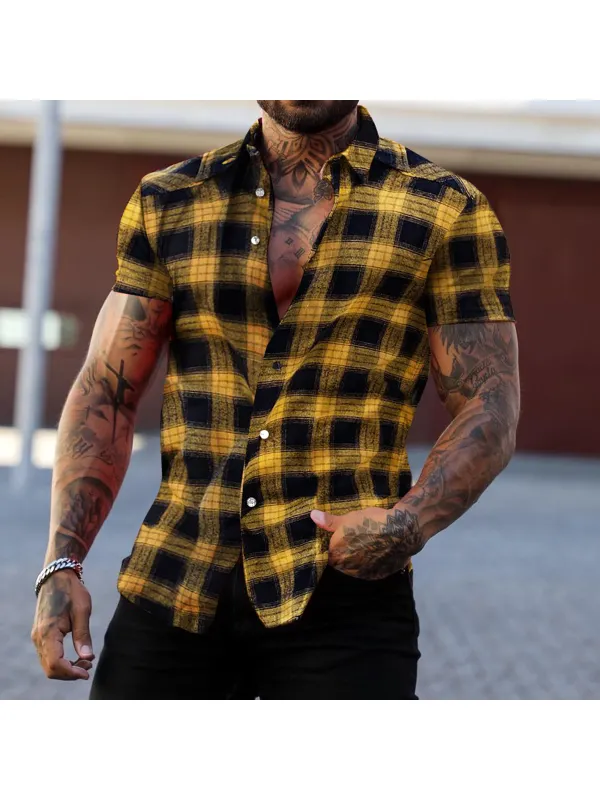 Men's Slim Fit Casual Check Shirt Short Sleeve Cardigan Top - Timetomy.com 
